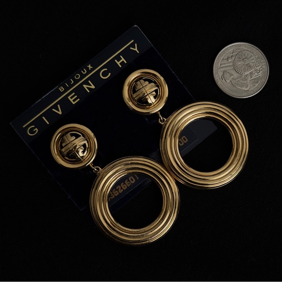 Givenchy Vintage Dangle Hoop Clip on Earrings New Old Stock - Picture 2 of 3